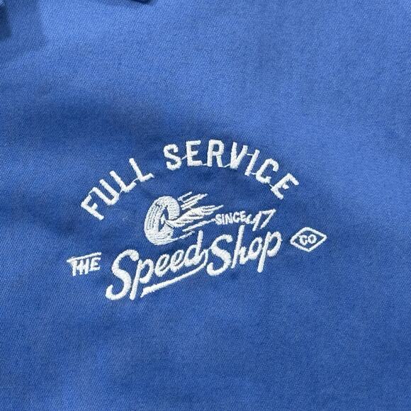 Lark & Owl Motorcycle Speed Shop Men’s Shirt Large Blue Button Up Vintage Look. - Picture 2 of 7